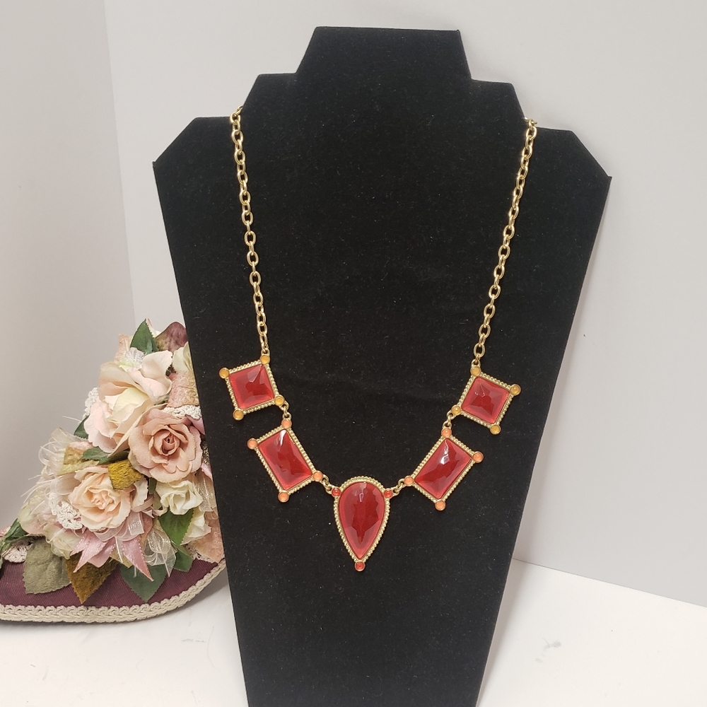 Stunning Ruby Red Tear Drop & Square Gold Stateme… - image 4
